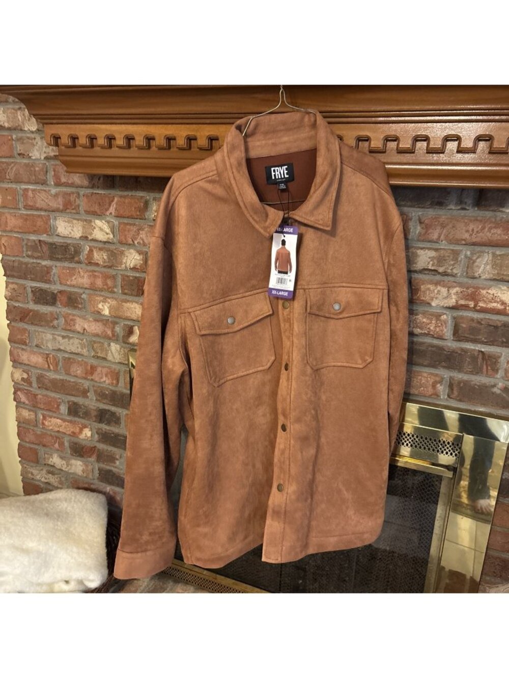 Frye Men's Faux Suede Shirt Jacket Toffee Chest/Side Pockets Size XXL NWT